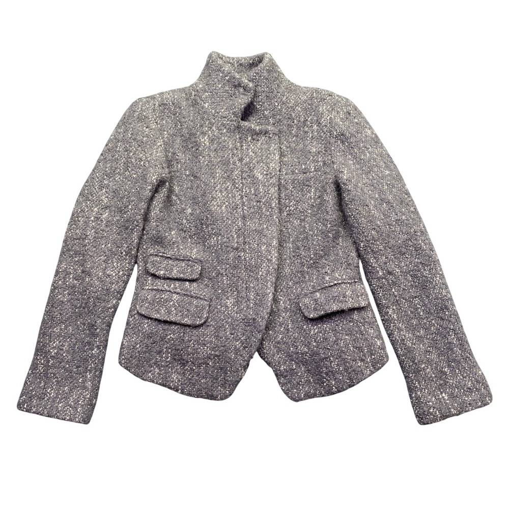 Banana Republic Gray Wool Blend Boucle Zip Jacket Size 6 Funnel Neck 781067-01